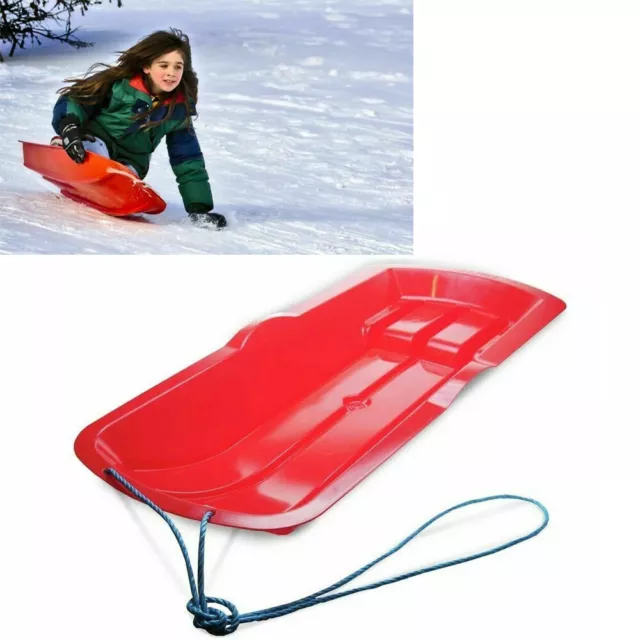 Heavy Duty Plastic Kids Snow Sledge Toboggan Sleigh Pull Rope SKI Board Red 92cm