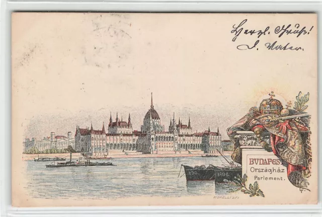 916835) AK Ungarn - Ganzsache, Litho, Budapest, Parlement