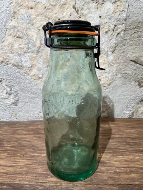 Ancien bocal à conserve bouteille à conserve L'idéale verre vert soufflé