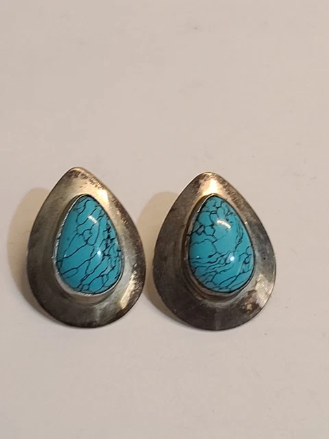 Earrings Sterling Silver Native American faux turquoise