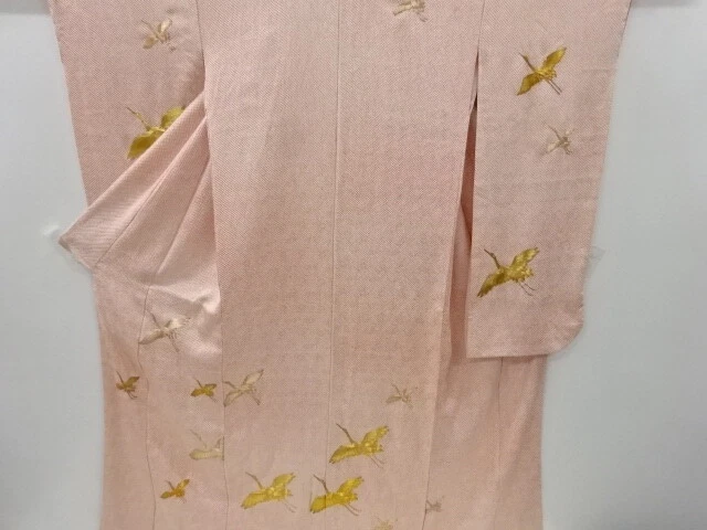 82996# Japanese Kimono / Furisode / All Shibori / Embroidery / Cranes