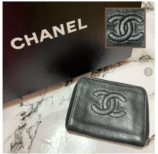 Chanel Burgundy Caviar Leather CC Logo Coin Purse Compact Wallet 818ca65