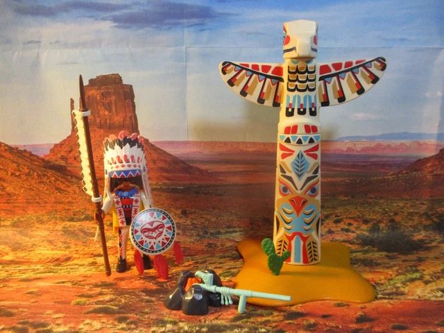 Lot Playmobil Far West – Indiens Danseurs Avec Totem, Figurines Anciennes