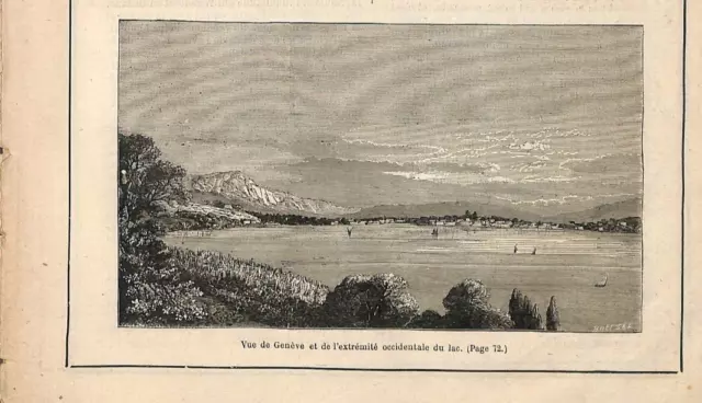 Le Tour Du Lac Léman / Vue De Geneve (Ch) Gravure Engraving 1882