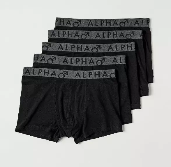 Alpha Mens Premium Cotton Waistband Trunks 5 Pack Underwear Black Sizes XS-3XL