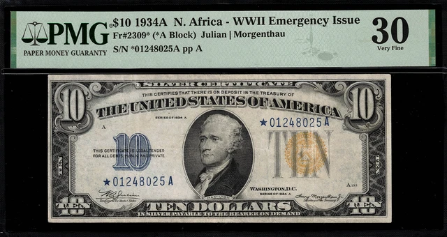 1934A $10 North Africa WWII Emergency Issue FR-2309* - "STAR NOTE" - PMG 30