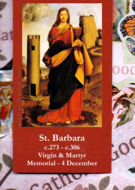 St. Saint Barbara + prayer (2" x 3 1/2") Heavy Glossy Paperstock Holy Card