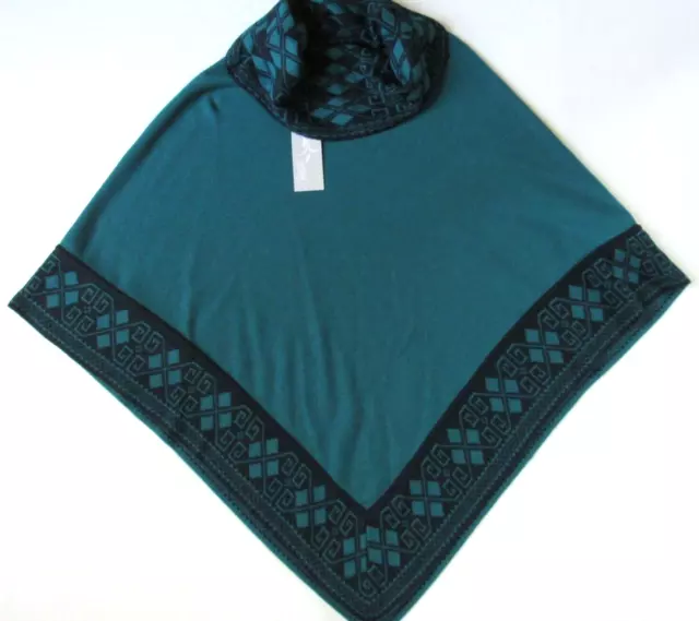 NWT Lorena Original  Design Teal Blue Green Wrap Cape Shawl Sweater L Large