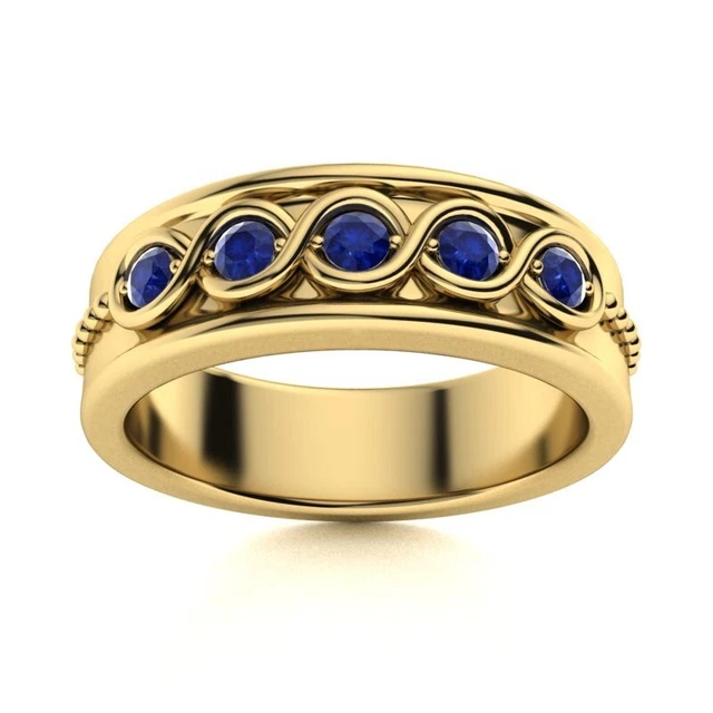 Certified 0.15 Ct Sapphire Mens Wedding Anniversary Band in 14K Yellow Gold