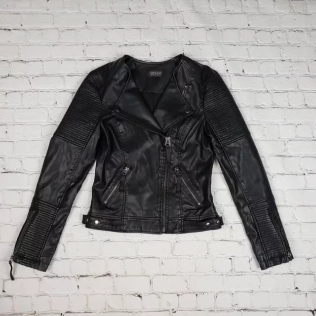 TOPSHOP Nelly Faux Leather Biker Jacket moto crop vegan motorcycle biker coat S