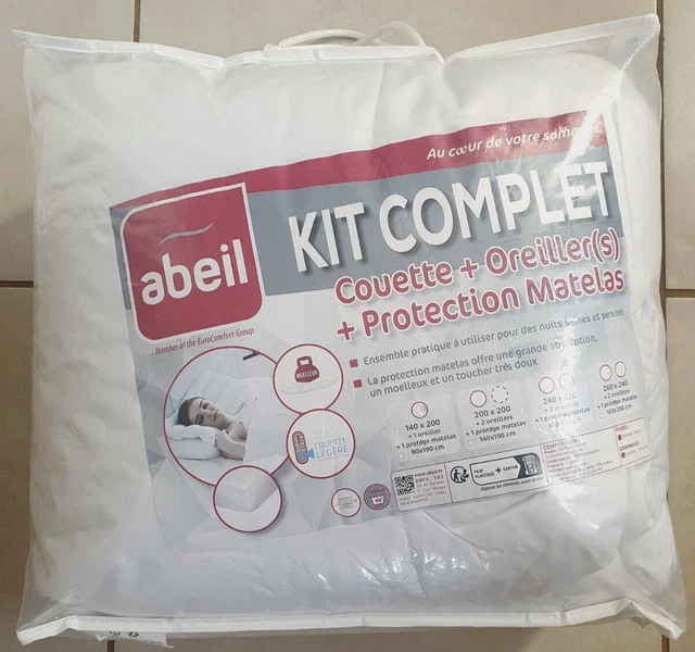 Kit neuf couette légère 140x200, oreiller 60x60 et protection matelas Abeil