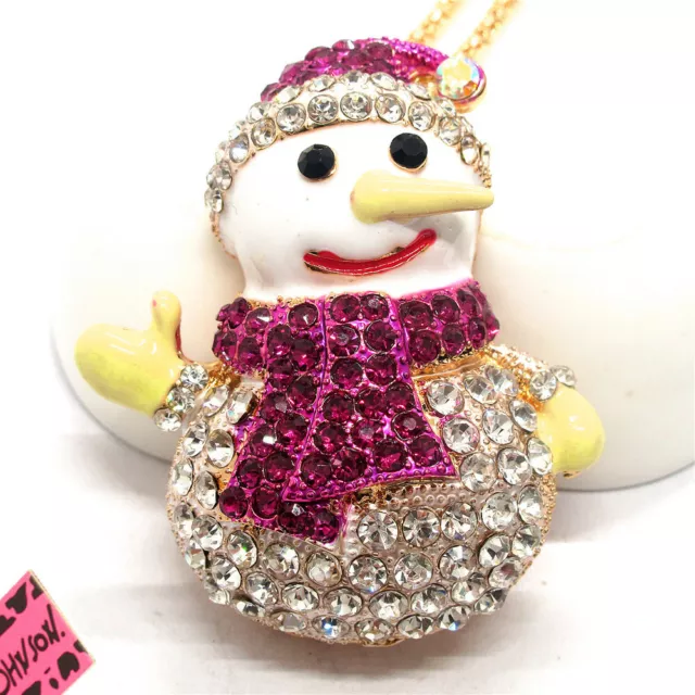 New Fashion Women Rhinestone Rose Cute Snowman Crystal Pendant Chain Necklace