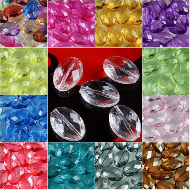 30 x LARGE~OVAL~FACETED~TRANSPARENT~ACRYLIC BEADS~CHOOSE COLOUR,19 x 13 MM