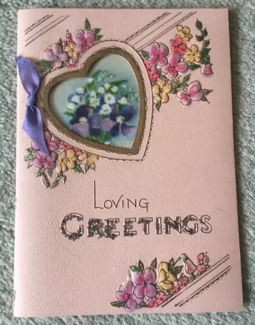 1930s Vintage Birthday Card Embossed Flowers Boxed - Re-Usable? 90 Years Old