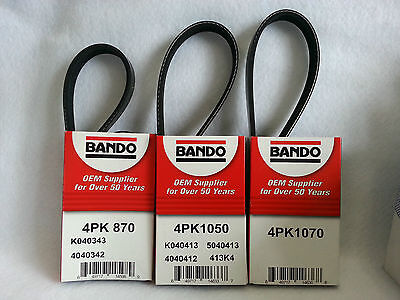 3 belts BANDO Toyota 4runner 3.4L V6 1996-2002 Alternator-Air Conditioner-Power Steering Belt Set BANDO 4PK870 4PK1050 4PK1070 
