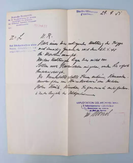 Deutsche Dienststelle für die Benachrichtigung gefallener Soldaten Brief