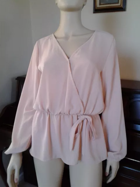 Moa Moa Blush Sheer Long Sleeve Faux Wrap Blouse Size Large