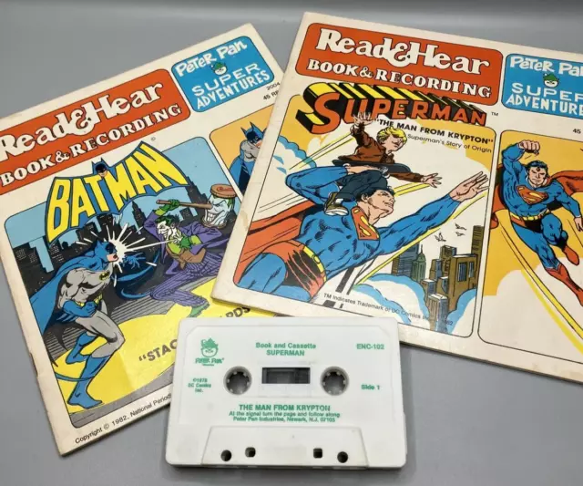 Read and Hear Book & Recording Batman & Superman 2 Paperbacks Cassette Tape 1982