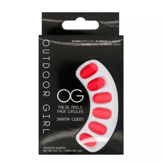 W7 Outdoor Girl False Nails - Drama Queen - Round Bright Red Fake Nail Set