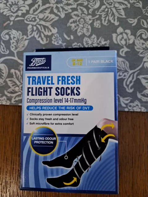 Boots Travel Fresh Flight Socks Black 1 Pair Size 8-12, 14-17mmHg