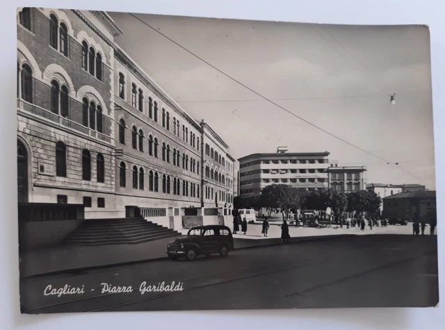 Cagliari - Piazza Garibaldi  - Animata con auto -viaggiata 1953 - formato grande