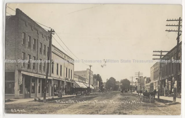 1916 Main Street view, stores Fennville, Michigan; photo postcard RPPC