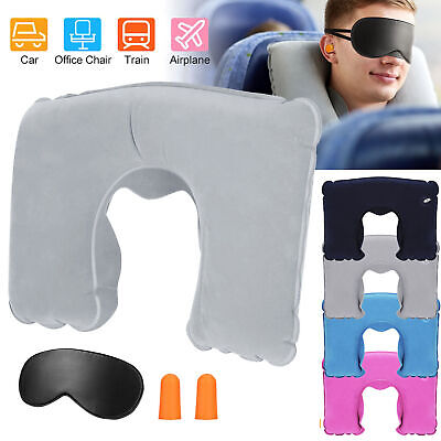 Inflatable Car Airplane Travel Sleep Head Neck Rest Office Nap Pillow + Eye Mask