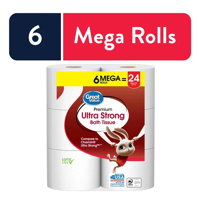 GREAT VALUE ULTRA Strong Toilet Paper, 6 Mega Rolls HOT BEST^^ 10.79