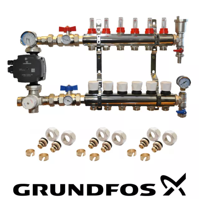 WATER UNDERFLOOR HEATING MANIFOLDS 2 to 8 PORTS A RATED GRUNDFOS WILO PUMP PACK