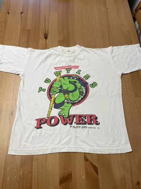 T-Shirt Vintage 1990 Tmnt Teenage Mutant Ninja Tartarughe Gioventù L 10/12