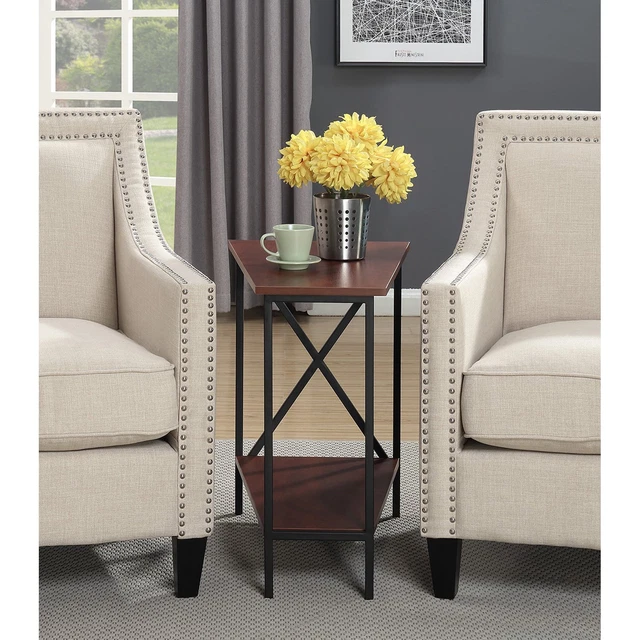 Tucson Wedge End Table with Shelf, Black/Cherry, Indoor, Living Room, Home.