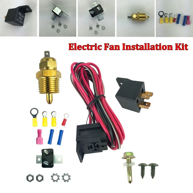 US Electric Radiator Cooling Fan Wire Set Complete Thermostat 50Amp Relay 185°