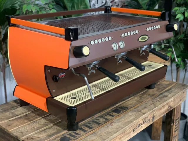 La Marzocco Gb5 3 Group Custom Orange & Brown Espresso Coffee Machine Commercial