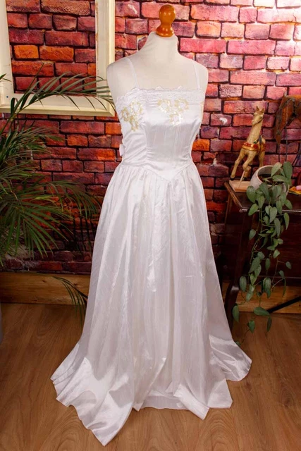 VINTAGE ROBE DE Mariée Blanc Élégant Simple Satiné Bretelles Vera