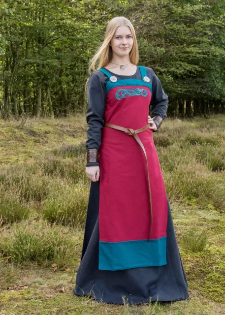 Battle-Merchant Vichingo Scamiciato/Schürzenkleid Hilja Con Ricamo, Rosso