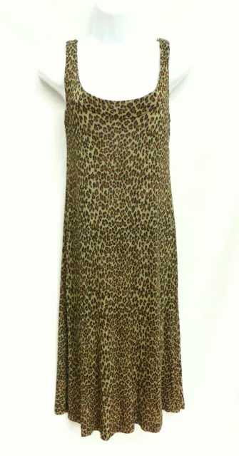 BETSEY JOHNSON Womens Green Brown Leopard Print Jersey Slinky Tank Top Dress S