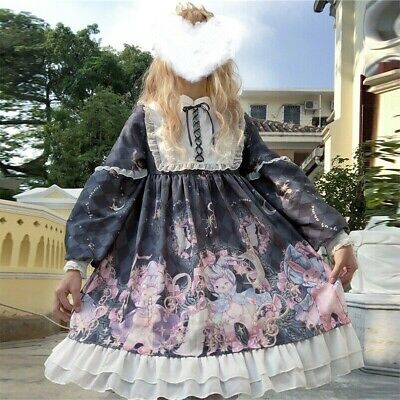 Donna Ragazza Lolita Abito Kawaii Gotico a Balze Manica Sbuffo Princess Costume