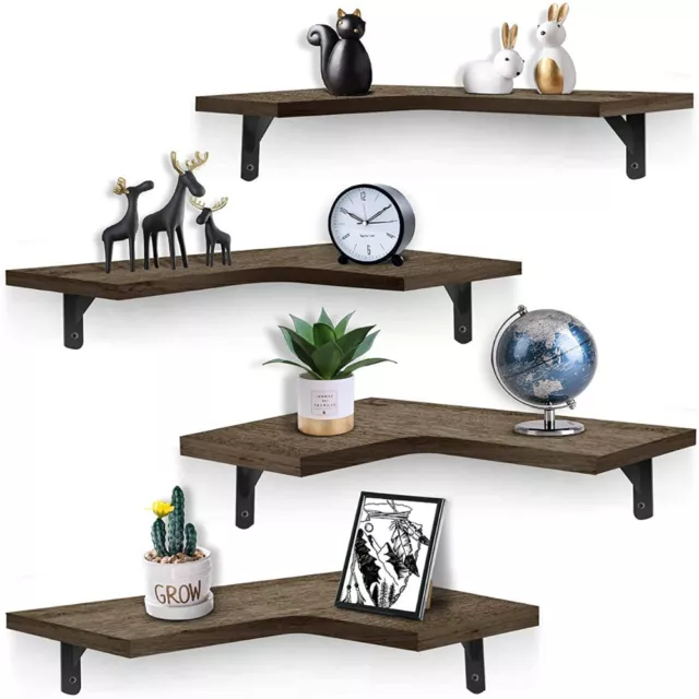 4X Wooden Floating Shelves Wall Mounted Display Storage Decor Rustic Home Office