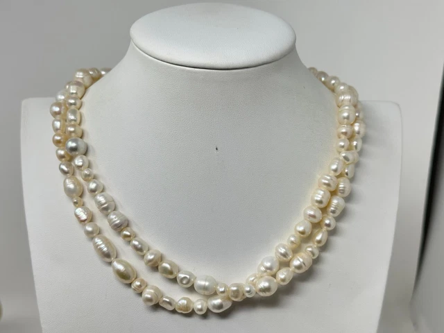 Beautiful & Unique Vintage White Free Form Genuine Cultured Pearl 36" Necklace
