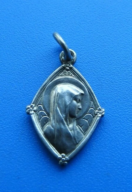 Pendentif Médaille Vierge Marie Argenté Vintage Ancien - Paire Bijou Occasion