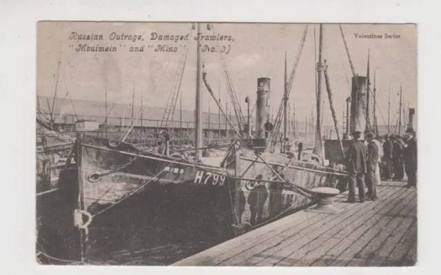 Postcard Russian Outrage Damaged Trawlers Moulmein Mino 1904 Hull Dogger Bank