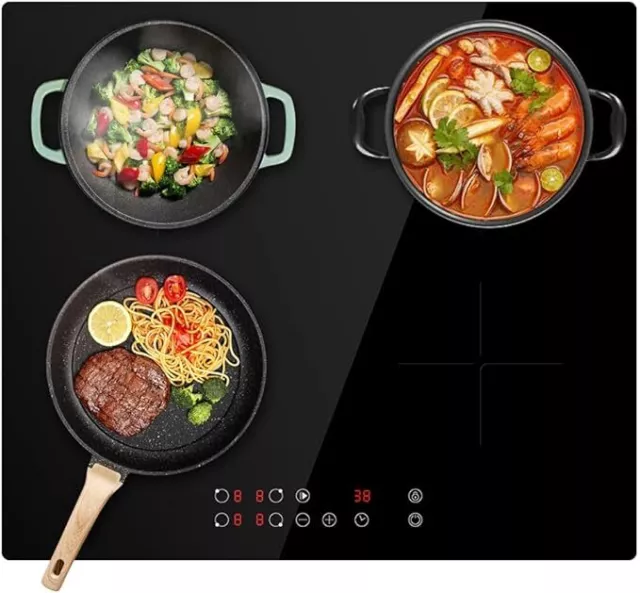 59cm Ceramic Hob in Black - Touch Controls - 4 Cooking Zones - Bulit-In Worktop