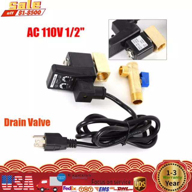 Auto Automatic Timed Electronic Drain Valve F/ Air Compressor Water Tank AC 110V