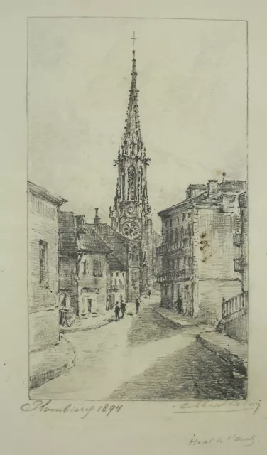 Albert el Roy 1894 Iglesia De Plombières-les-bains Hotel de Oso Dibujo en Caja