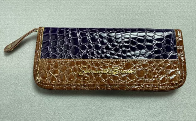 Samantha Brown To Go Wristlet Travel Wallet Animal Print Brown Purple