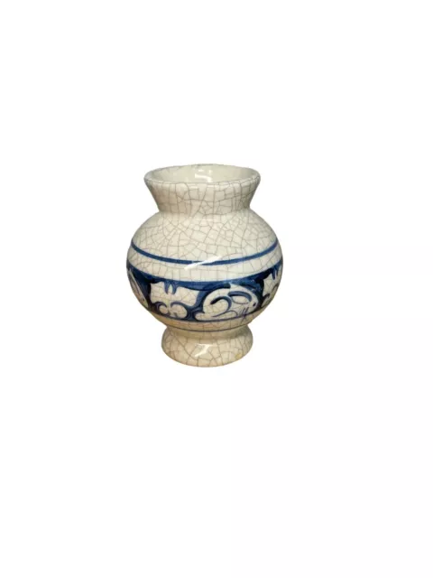 Vtg Dedham Pottery Crackleware Rabbit 3 1/4" Hand Painted Bud Vase- Signed/1990