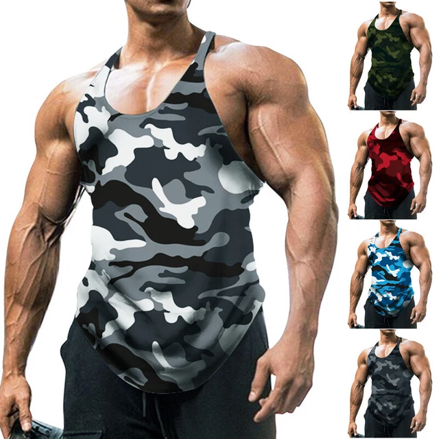 Camou Gilet da Uomo Estate Palestra Bodybuilding Militare Canotta Maglia S-3XL T