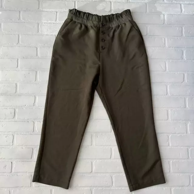 Who What Wear Green Paper Bag High Waisted Green Trouser Pants -sz M