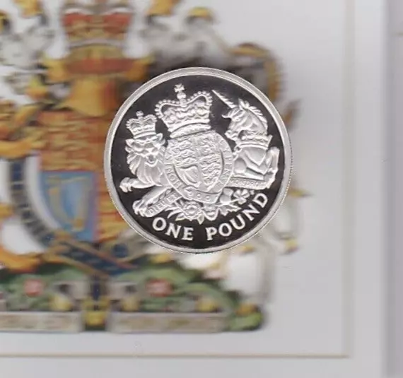 Boxed 2015 Royal Mint Royal Arms Piedfort Silver Proof £1 Coin - Near Mint.