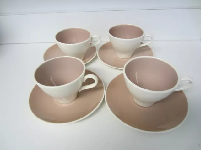 Vintage 8-Pc Harker Ware Usa  Dusty Pink Coffee Cups And Saucers